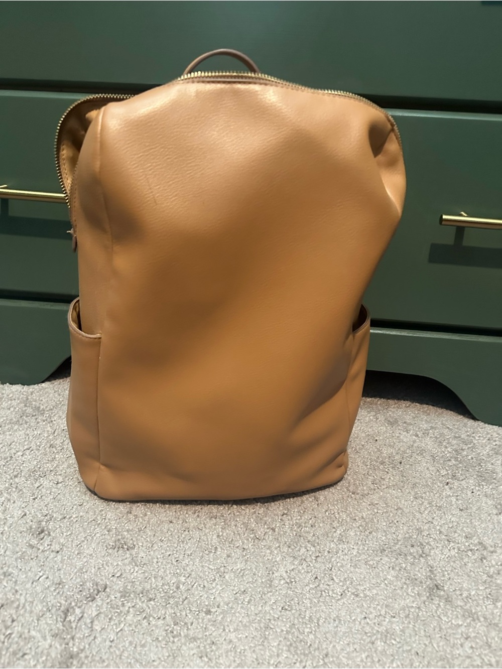 a new day Tan Faux Leather Backpack with Side Pockets
